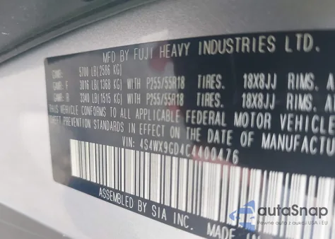 2012 Subaru Tribeca 3.6R Limited z USA, uszkodzony, nr VIN 4S4WX9GD4C4400476